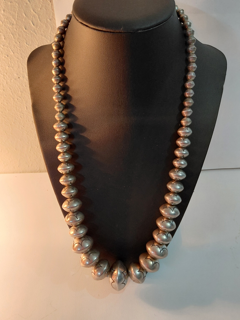 *Handmade Navajo Sterling Silver Bead Necklace  by Roy Vandever Navajo.
